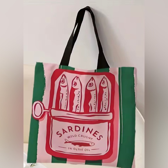 Sardines Pink and Green Tote Bag - Picture 1 of 2
